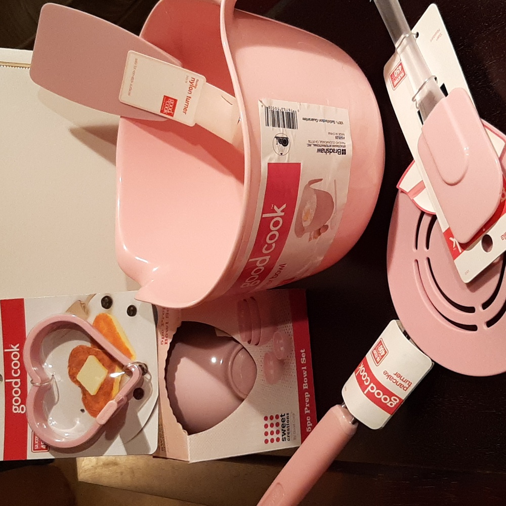 Baking Needs. Spatula,5 Pc Bowl Set,Heart Pancake Mold,Batter Bowl Nylon Turner